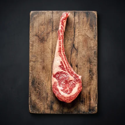 Australski Wagyu Tomahawk sirovi steak na drvenoj dasci