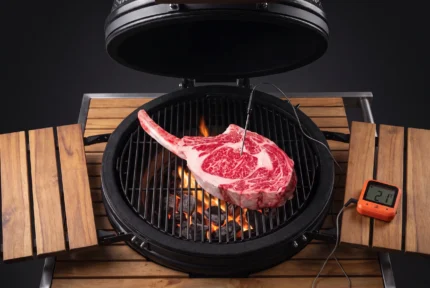 Thermo-Lith Bluetooth termometar i sonda u Wagyu tomahawk steaku na Monolith roštilju